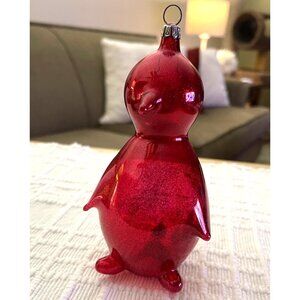 Hand Blown Red Glass Penguin Ornament Pier One